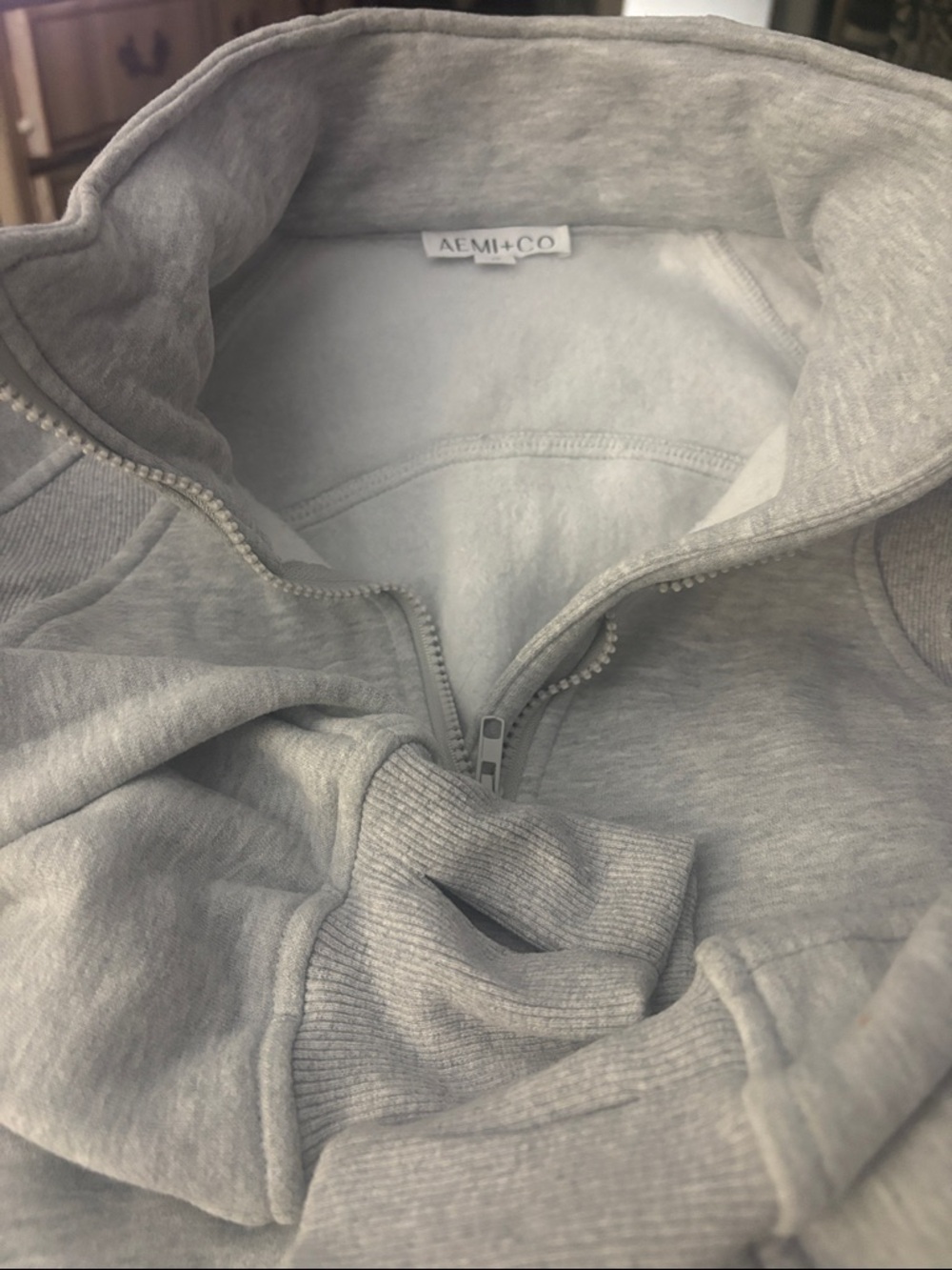 Aemi + Co Funnel Neck Half Zip Pullover S Heather Grey NWOT - Picture 8 of 8
